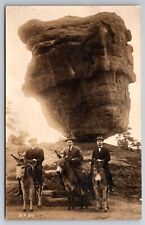 Men on Mules Balanced Rock Colorado Springs Colorado c1910 Real Photo RPPC picture