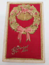 RARE 1910s Postcard MERRY CHRISTMAS PINCUSHION Posted WREATH picture