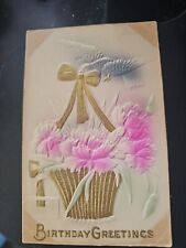 Vintage Postcard Embossed Birthday Greetings Dove In Flight W/Basket picture