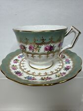 Vtg Ansley Bone China #31 Turquoise Floral Gold Trim Tea Cup & Saucer England picture