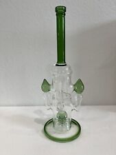 Beautiful 16” inch Tall Glass Water Pipe Heavy Bong Hookah Recycler Green Accent picture