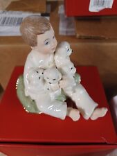 Lenox Fireplace Collection Boy Holding Dogs (4 Puppies) Figurine New picture