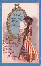 DWIG Postcard Artist Signed Pretty Lady Reverse Mirror Message  c 1909 W4 picture