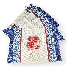Set Of 4 Pioneer Woman Frontier Rose Red Blue Ruffled Edge Place Mats Reversible picture
