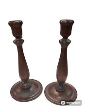 Vintage Pair Of 12” Wooden Candlesticks Holders picture