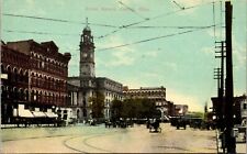 1910's Canton Ohio Public Square Horse Buggies Streetcar Street View Postcard 7U picture