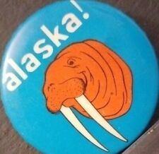 Vtg 1970s ALASKA Walrus Travel Souvenir Pin-Back Button picture