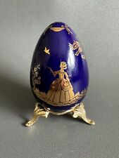 VINTAGE FRANKLIN MINT 1988 COBALT BLUE & GOLD VICTORIAN LADY EGG with Stand picture