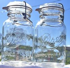 Drey Quart Size Set Of Two Canning Jars Wire Bale Closure Rubbers & Glass Lids picture