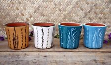 Set of 4 Clay Cups 4 Colors Handmade & Hand Painted Michoacan Mexican Folk Art picture
