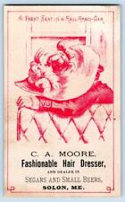 1880's SOLON ME*MOORE*HAIRDRESSER SEGARS (CIGARS) SMALL BEERS*RAILROAD CAR SEAT picture
