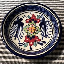 Signed Mexico Q Lead Free Pottery Bowl Trinket Dish Hand Painted picture