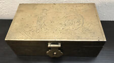 Vintage Chinese Woodlined Brass Box with Engraved Mythological Scene picture
