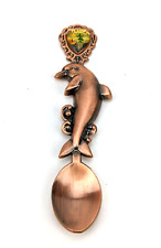 Vintage Jamaica AGIFT CORP Copper Dolphin Spoon Souvenir Enamel Emblem #C1 picture