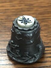 Thimble Pewter Whaling Scene Signed Nicholas Gish White And Blue Flower picture