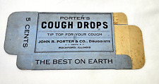 Porters Cough Drops Box John R Porter Druggist Rockford Illinois Antique 5 Cent picture