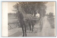 c1910's Well Dressed Man Woman Horse Wagon Bridge RPPC Carriage Photo Postcard picture