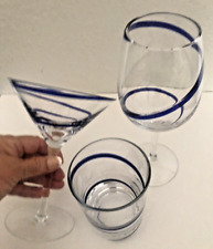 Set 3 Vtg PIER 1 Cobalt Blue SWIRL Swirline WINE Martini Old Fashioned GLASSES picture