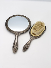 Vintage Silver Tone Mirror & Brush Vanity Set picture