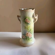 Vintage Rose Floral Vase Double Handle Hand Painted Artist Signed  picture