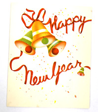 Happy New Year Vintage Greeting Card Unused Bells A-Meri-Card MCM Whit USA picture