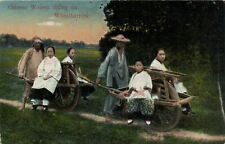 PC CPA CHINA, CHINESE WOMEN RIDING ON WHEELBARROW, Vintage Postcard (b26974) picture