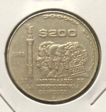 1985 Mo Mexico $200 Pesos 75th Revolution Anniversary Copper Nickel Coin-KM#509 picture