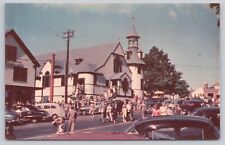 Old Orchard Beach Maine, Catholic Church, Congregation Leaving, Vintage Postcard picture