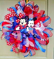 Large Handmade Patriotic Mickey and Minnie Mouse Door Wreath July 4th Decor  picture