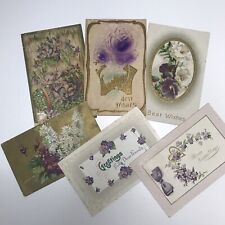 Vintage Antique Lot of (6) Floral Themed Postcards Greeting Cards - Purples Lot picture