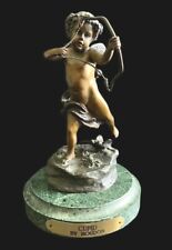 Cupid By Houdon Vintage Bronze Cupid Baby Angel Wings 1980 Signed Marble Base 9