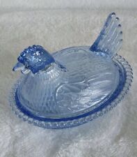 Vintage Indiana Glass Light Blue Hen On Nest Dish Has Makers Mark Large 7
