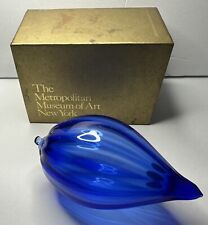 Metropolitan Museum of Art Ribbed Ornament Blue Hand Blown Glass picture