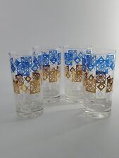 Set Of 4 MCM Blue White Gold Tumbler Glasses picture