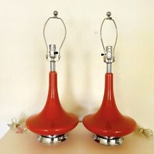 Pair of Retro Orange Glass Chrome 25” Table Lamps~NO SHADES picture