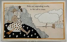 Antique 1918 Girls Are Responding Readily To the Call To Arms Postcard WW1 picture