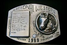 National Western Stock Show Rodeo Belt Buckle 83rd Annual 1989 Horse Zirconia 3