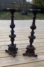 TALL  ANTIQUE  PAIR  BRONZE PATINATED ART NOUVEAU CANDLE STANDS Unknown Maker picture