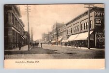 Alpena MI-Michigan, Second Avenue Traffic, Shops, Antique, Vintage Postcard picture