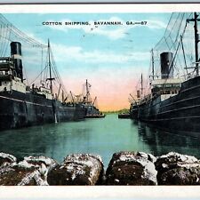 c1920s Savannah, GA Cotton Shipping Nice Litho Steamship Carlsholm Cargo PC A203 picture