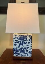 Ralph Lauren Blue & White Ceramic Chinoiserie Dragon Table Lamp 20.5”Tall picture