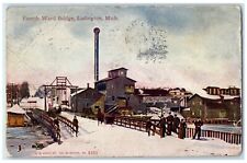 1913 Fourth Ward Bridge Horse Carriage Ludington Michigan MI Antique Postcard picture