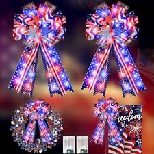 Liliful 2 Pcs Lighted Large 4th of July Bows, 20 x 11'' White Red Blue Stars  picture