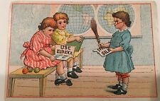 Eureka Spool Silk Thread Ad ~ Comical Children Playing School ~ Sewing c1880 picture