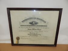 1920 University of Michigan Framed Bachelor Certificate Chemical Engineering Vtg picture