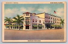 Oceanic Hotel One Block From Ocean Miami Beach Florida Unposted Linen Postcard picture