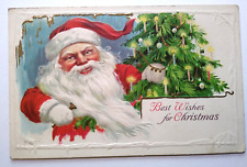 Christmas Postcard Santa Claus Embossed Vintage Kris Kringle Best Wishes picture