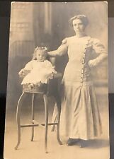 Vintage Postcard Child And Leather Highchair With Mother Nanny? RPPC REAL PHOTO picture