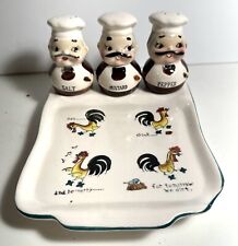 Vintage 4 Piece Ceramic Set French Chefs Salt Pepper Shakers Mustard And Tray picture