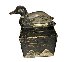 Nice Old Antique Wood Duck Decoy - Coin Still Bank - Handmade, Carved picture